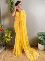 Shimmer Silk Yellow Casual Wear Sequence Work Saree